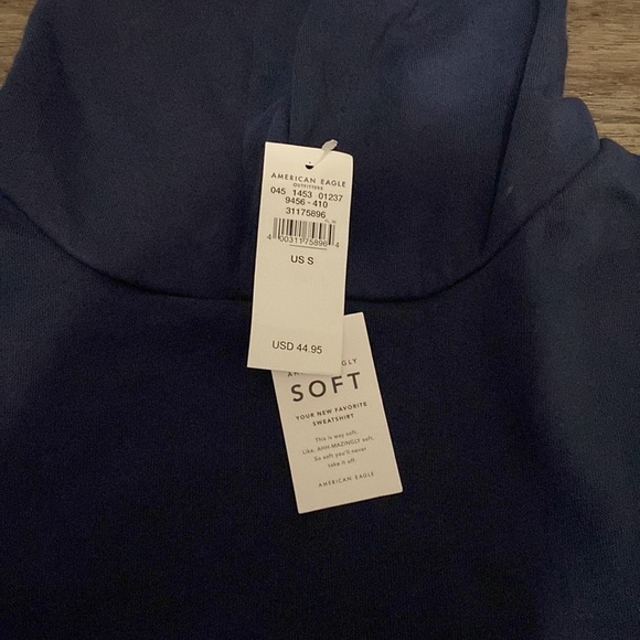 NWT American Eagle AHH-MAZINGLY soft blue and white color block sweatshirt | S - Picture 4 of 14